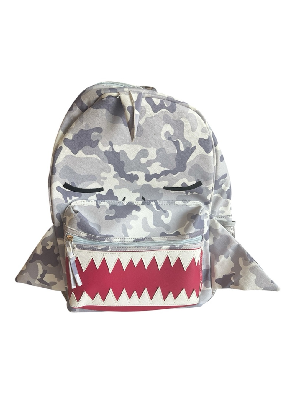Camouflage Shark-Tooth Backpack for kids - Gray & White with Red Accent